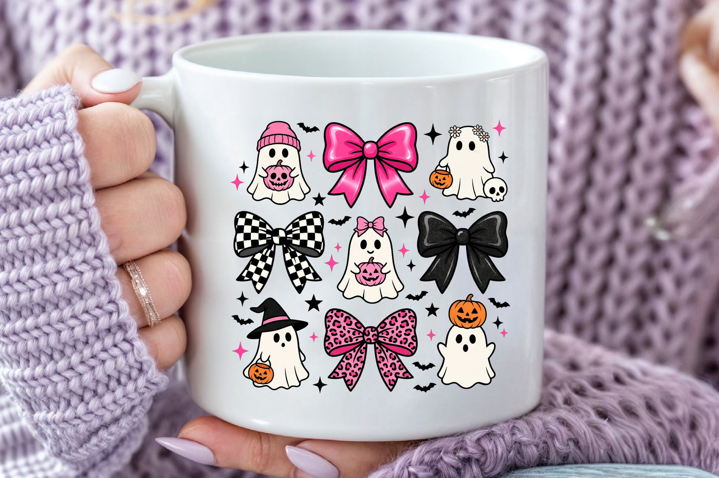 Coquette Halloween Ghost PNG Pink Leopard Bows Cute Spooky Sublimation Design