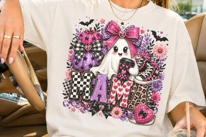 Coquette Halloween Mama PNG Pink Ghost Coffee Sublimation Cute Spooky Mom Design