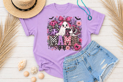 Coquette Halloween Mama PNG Pink Ghost Coffee Sublimation Cute Spooky Mom Design