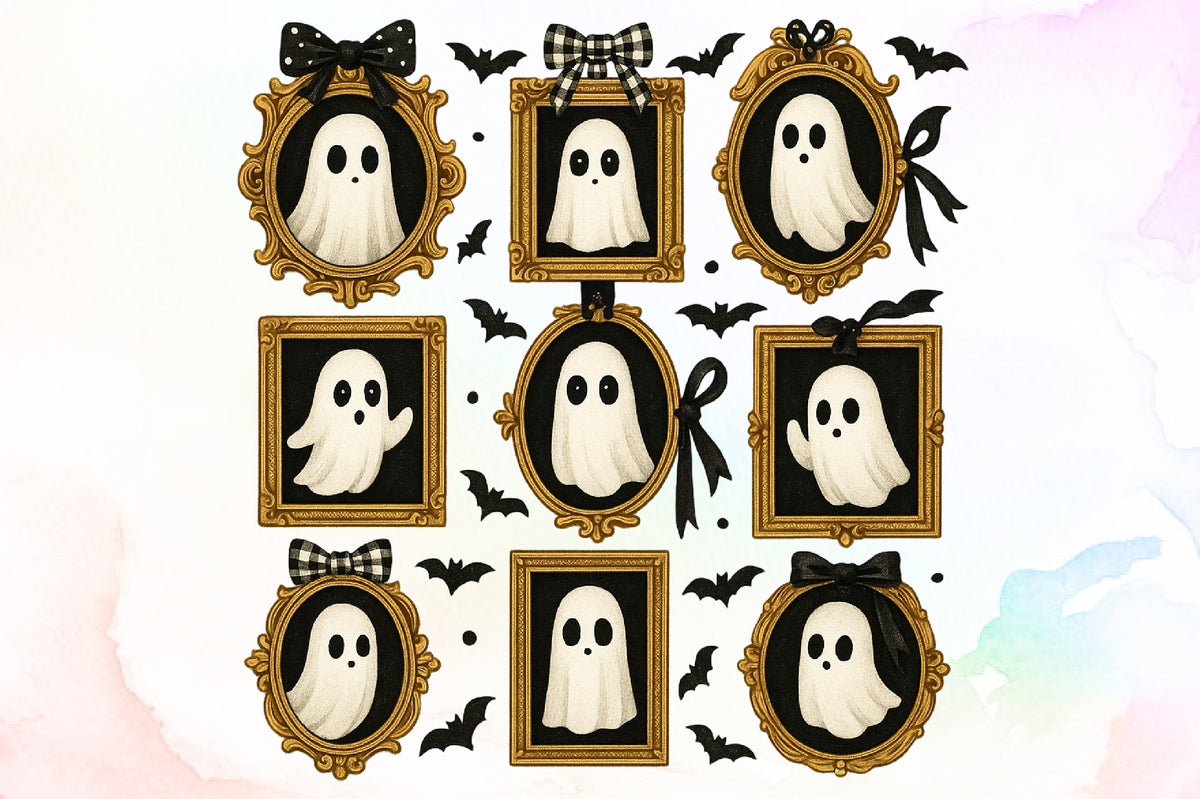 Coquette Halloween Ghost Frame Clipart Bundle PNG