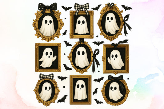 Coquette Halloween Ghost Frame Clipart Bundle PNG