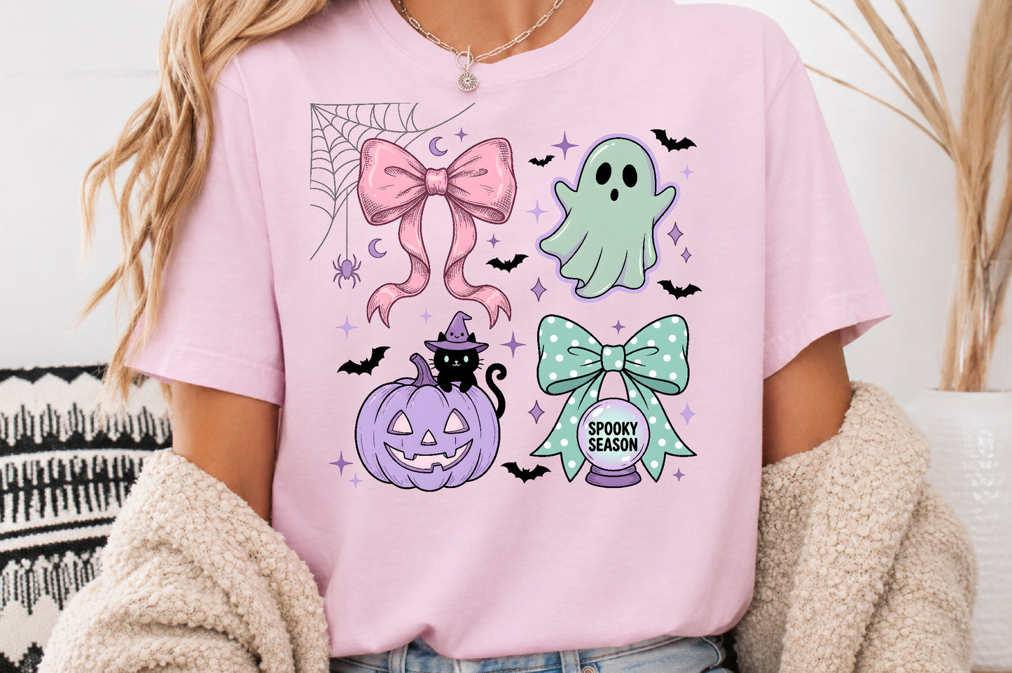 Coquette Halloween Bows PNG Pastel Pink Mint Green Spooky Season Sublimation