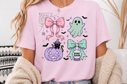 Coquette Halloween Bows PNG Pastel Pink Mint Green Spooky Season Sublimation