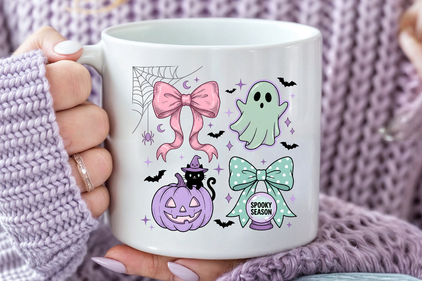 Coquette Halloween Bows PNG Pastel Pink Mint Green Spooky Season Sublimation