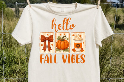 Coquette Hello Fall Vibes PNG Cute Pumpkin Bow Coffee Sublimation Design