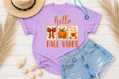Coquette Hello Fall Vibes PNG Cute Pumpkin Bow Coffee Sublimation Design