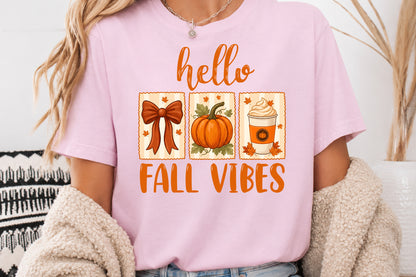 Coquette Hello Fall Vibes PNG Cute Pumpkin Bow Coffee Sublimation Design
