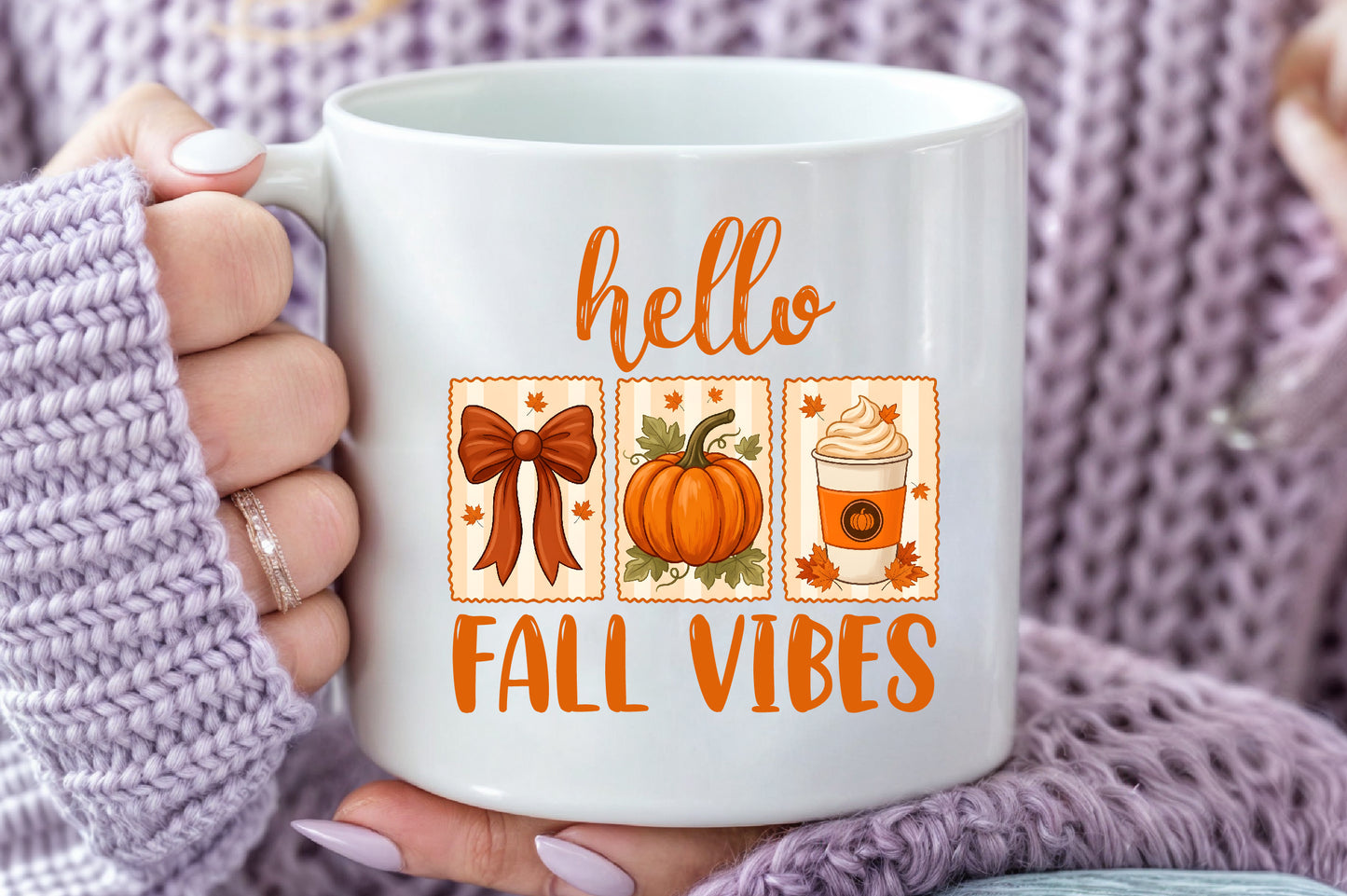 Coquette Hello Fall Vibes PNG Cute Pumpkin Bow Coffee Sublimation Design