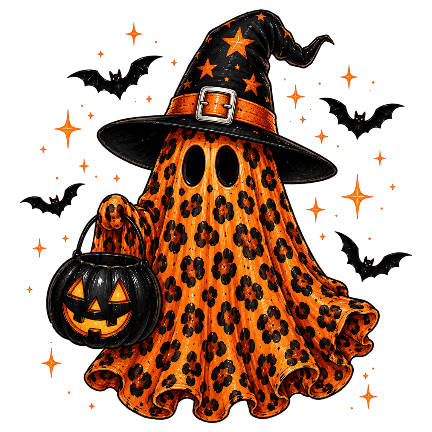 Leopard Print Halloween Ghost Witch PNG | Cute Spooky Halloween Sublimation