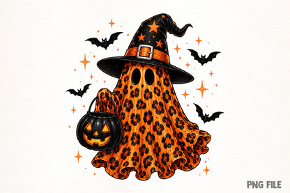 Leopard Print Halloween Ghost Witch PNG | Cute Spooky Halloween Sublimation