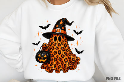 Leopard Print Halloween Ghost Witch PNG | Cute Spooky Halloween Sublimation