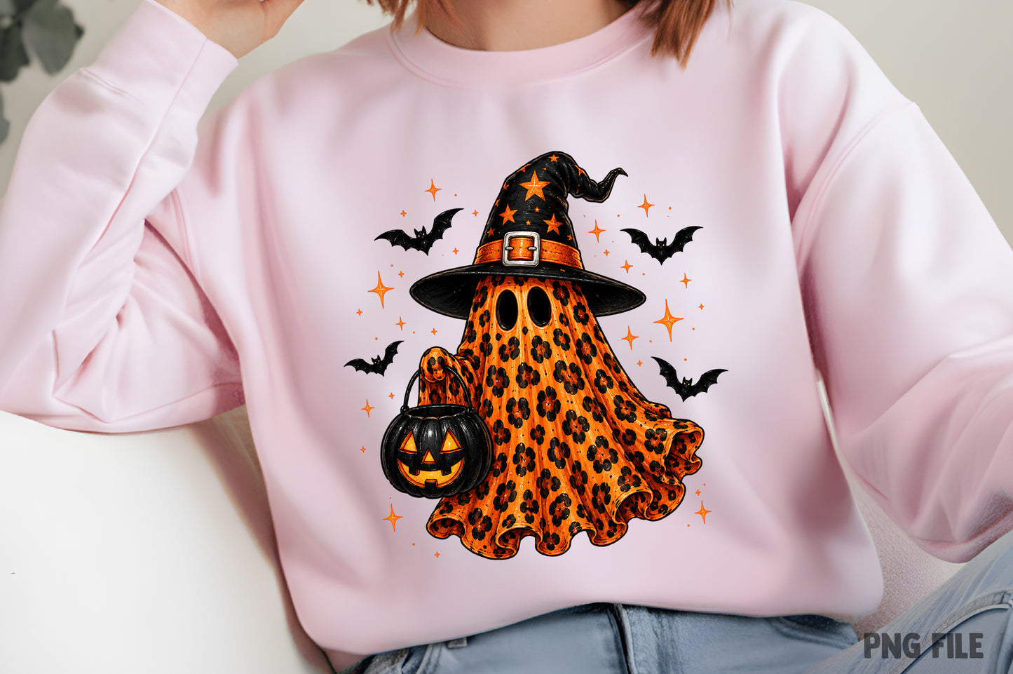 Leopard Print Halloween Ghost Witch PNG | Cute Spooky Halloween Sublimation