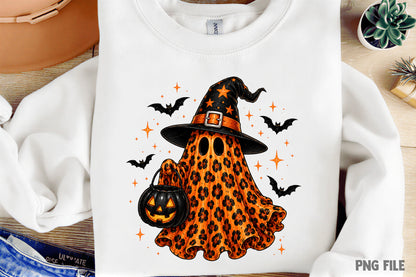 Leopard Print Halloween Ghost Witch PNG | Cute Spooky Halloween Sublimation