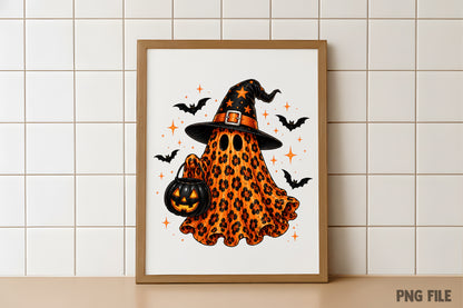 Leopard Print Halloween Ghost Witch PNG | Cute Spooky Halloween Sublimation
