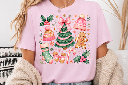 Coquette Pink Christmas PNG Cute Holiday Clipart Pink Green Winter Sublimation Design