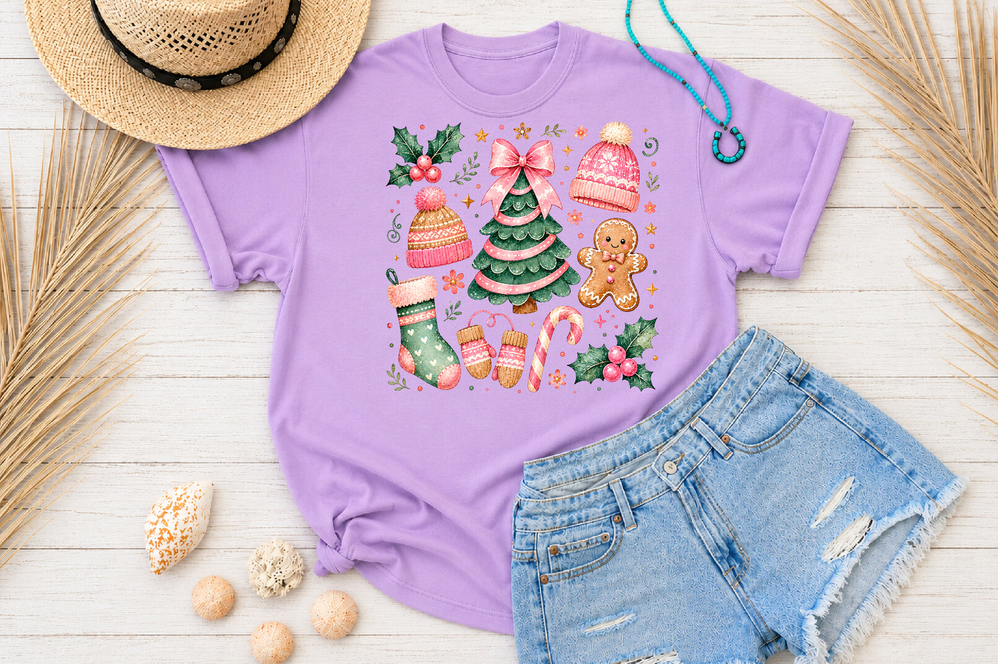 Coquette Pink Christmas PNG Cute Holiday Clipart Pink Green Winter Sublimation Design