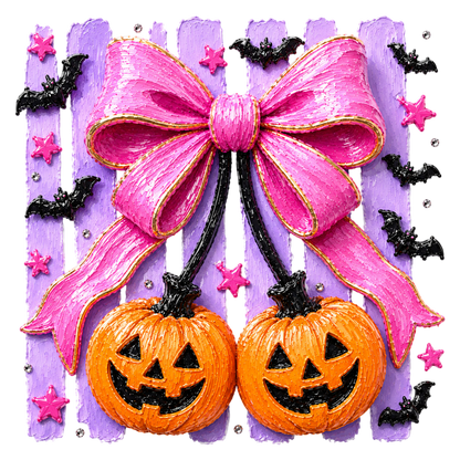 Coquette Halloween Pumpkin PNG Pink Bow Cute Fall Sublimation
