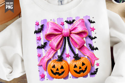Coquette Halloween Pumpkin PNG Pink Bow Cute Fall Sublimation