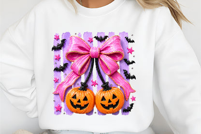 Coquette Halloween Pumpkin PNG Pink Bow Cute Fall Sublimation