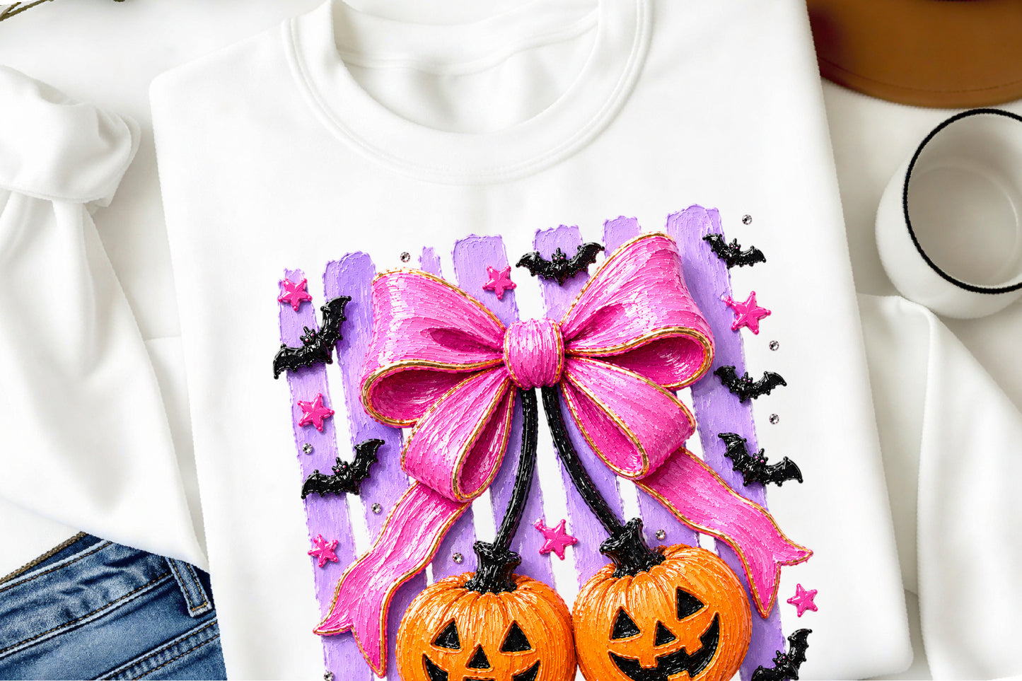 Coquette Halloween Pumpkin PNG Pink Bow Cute Fall Sublimation
