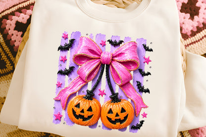 Coquette Halloween Pumpkin PNG Pink Bow Cute Fall Sublimation