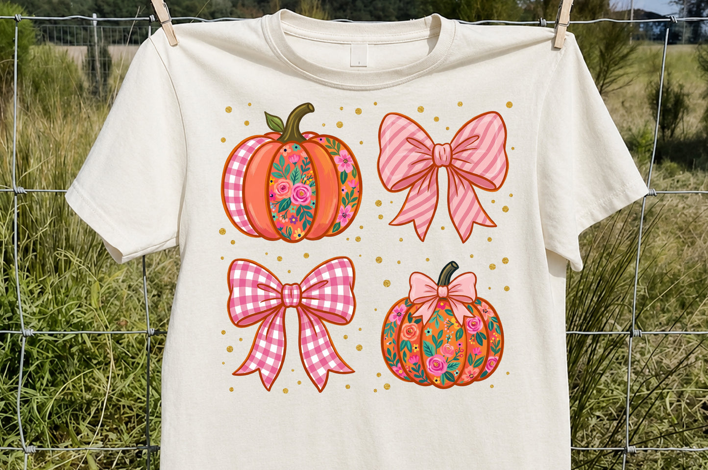 Coquette Pumpkin PNG Fall Floral Pumpkins Bow Autumn Sublimation Design