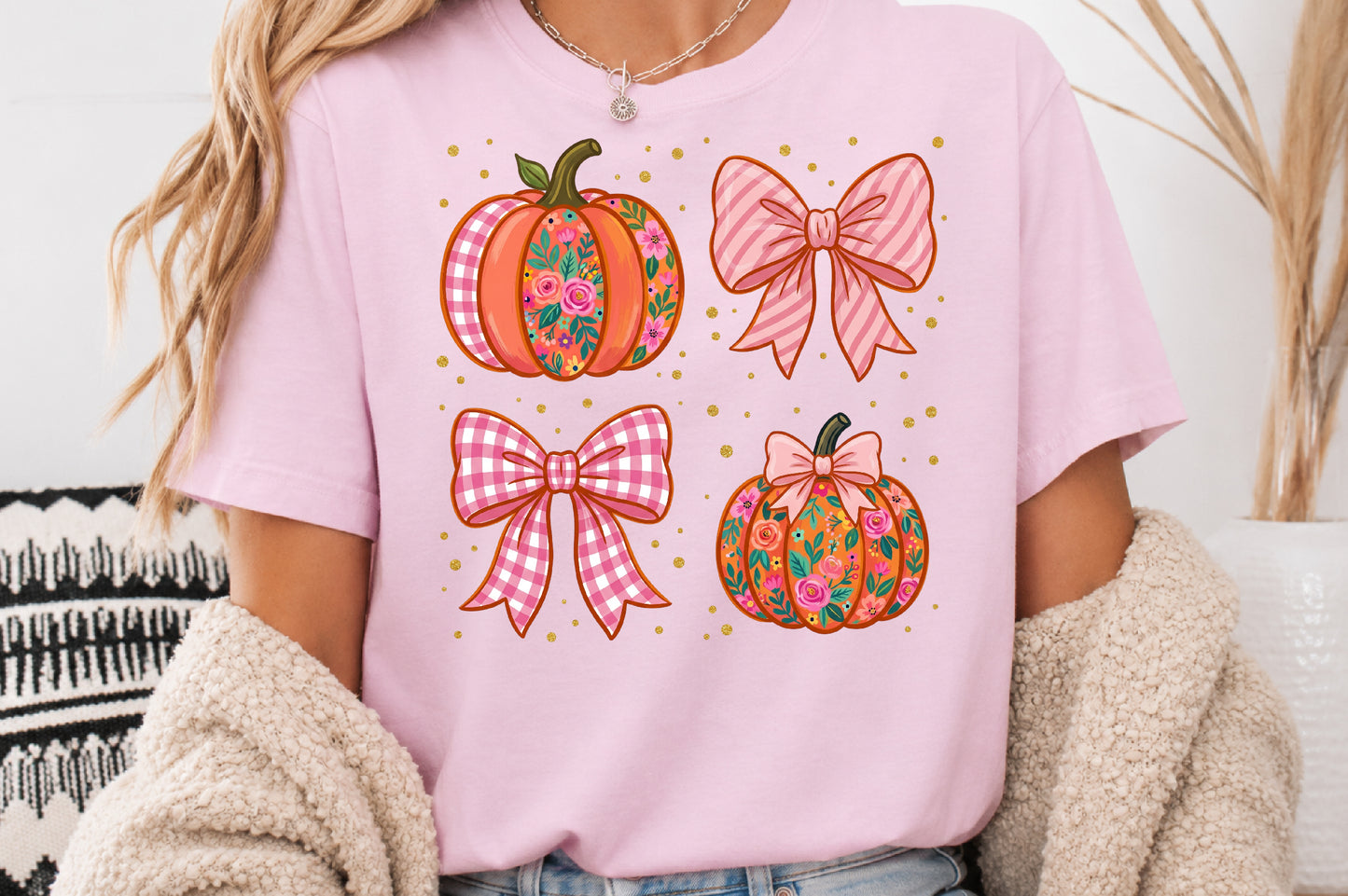 Coquette Pumpkin PNG Fall Floral Pumpkins Bow Autumn Sublimation Design