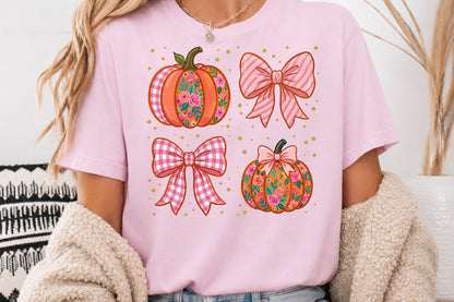 Coquette Pumpkin PNG Fall Floral Pumpkins Bow Autumn Sublimation Design