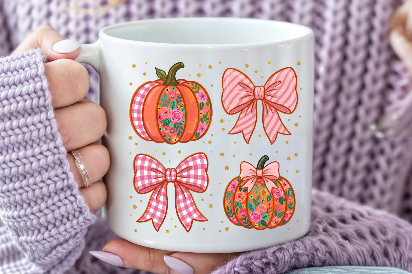 Coquette Pumpkin PNG Fall Floral Pumpkins Bow Autumn Sublimation Design