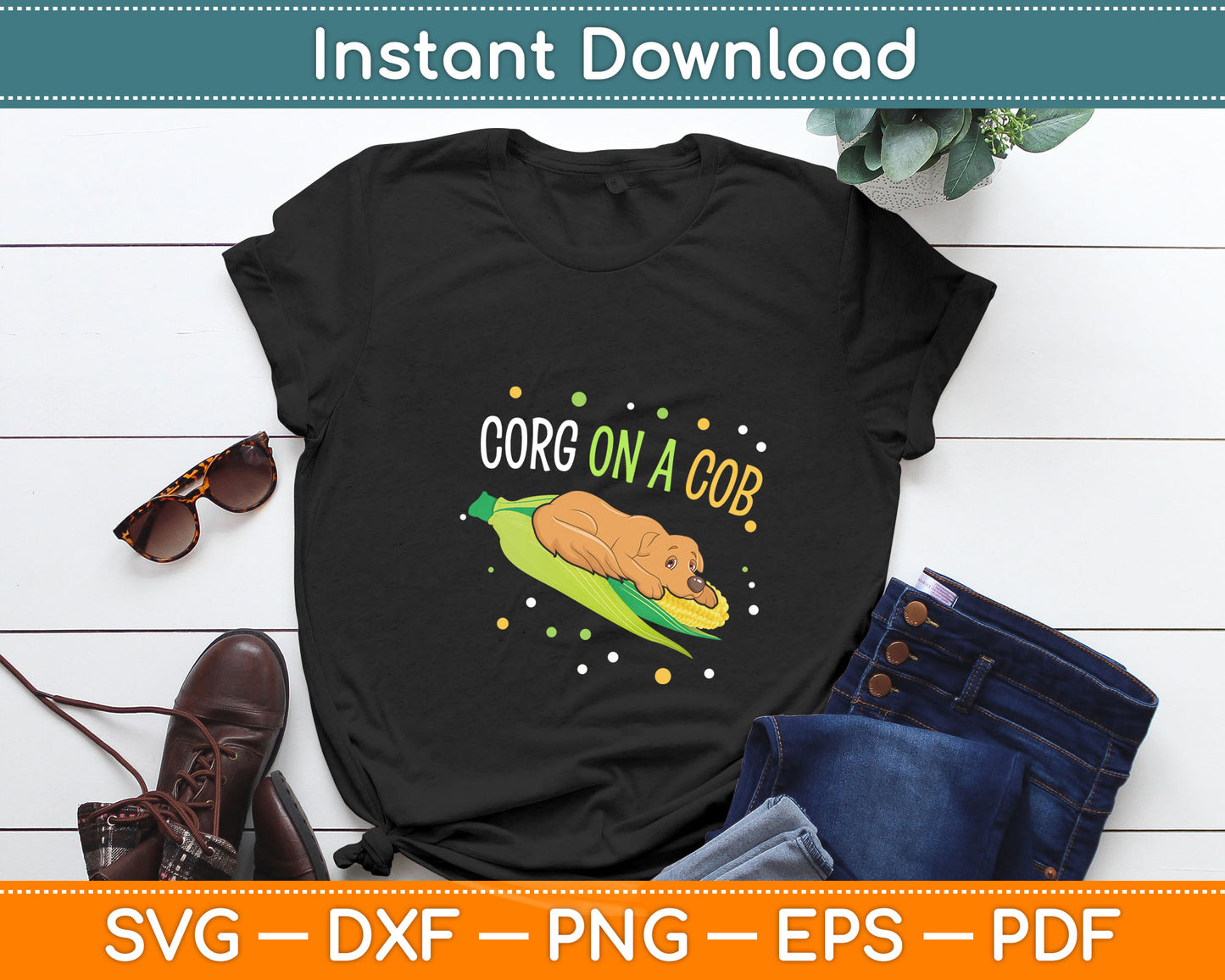 Corg on a Cob Corn Corgi Lover Dog Pun Funny Svg Digital Cutting File