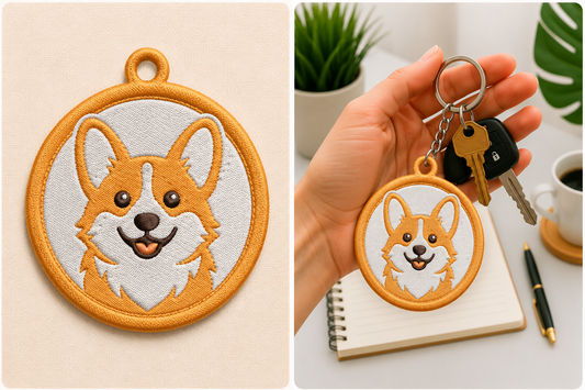 Corgi Keychain Embroidery Design