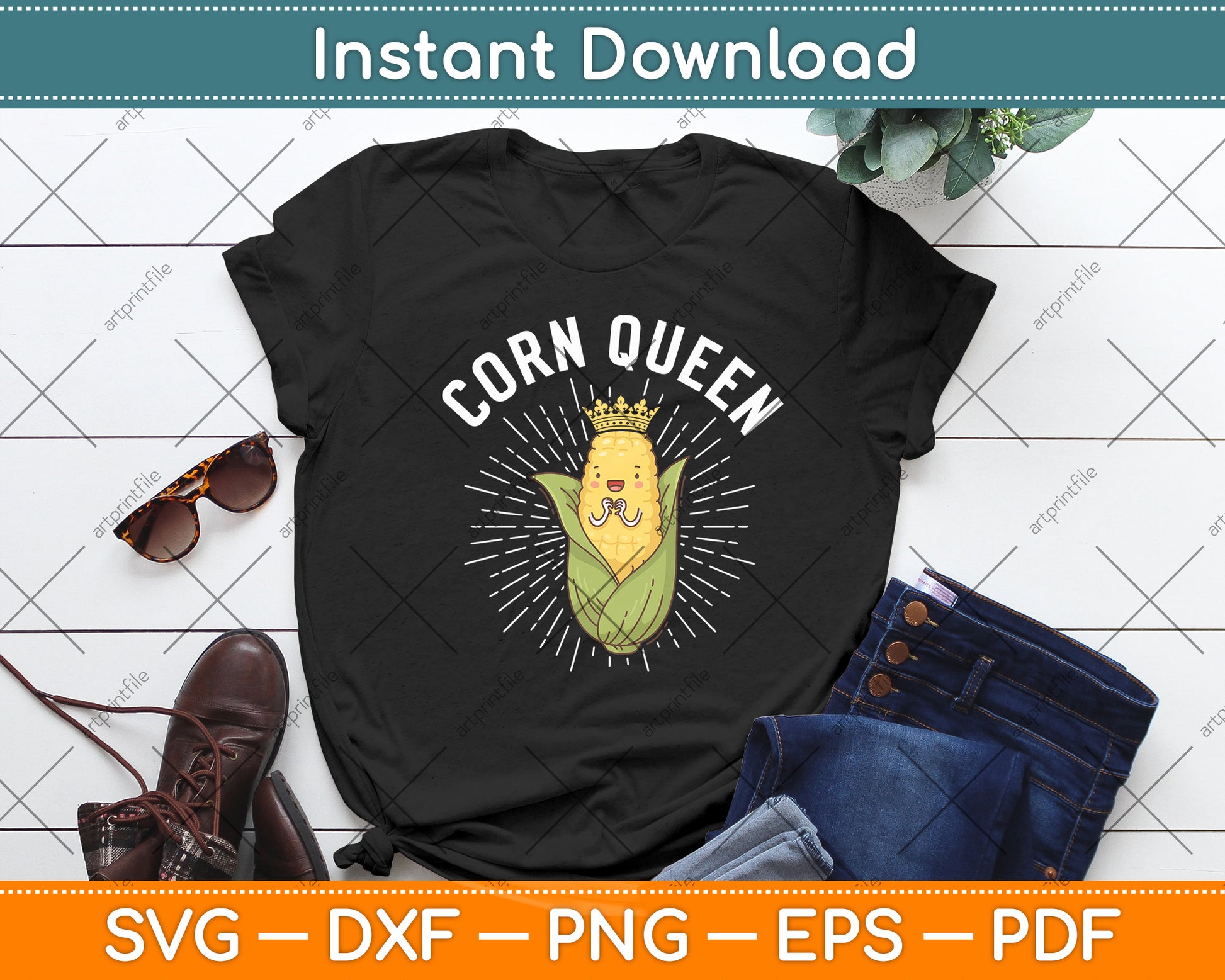 Cool Corn Queen Girls Food Farming Corn Cob Farmer Svg Digital Cutting File