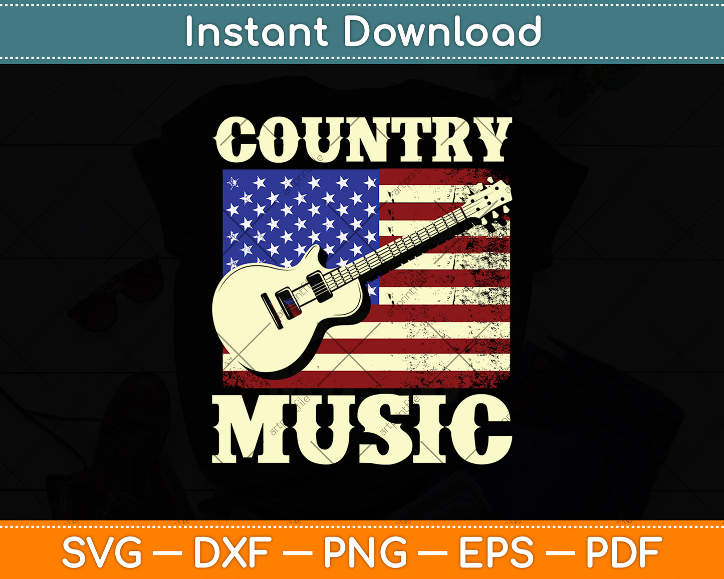 Country Music American Flag Guitar Player Svg Digital Cutting File