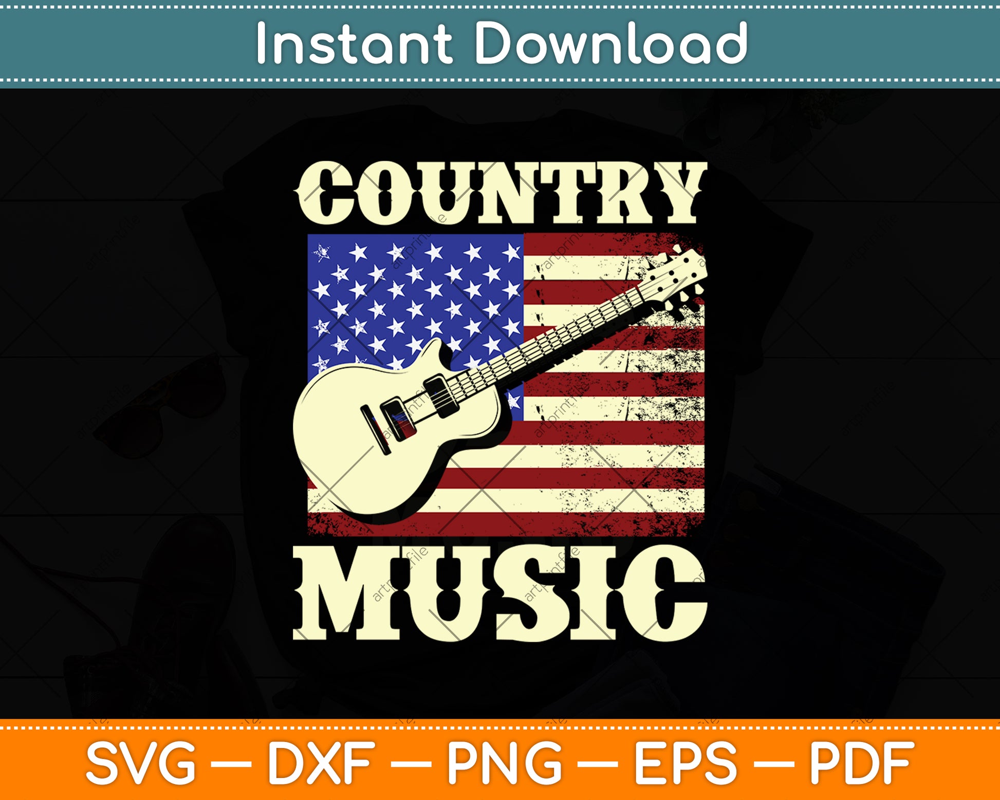 Country Music American Flag Guitar Player Svg Digital Cutting File