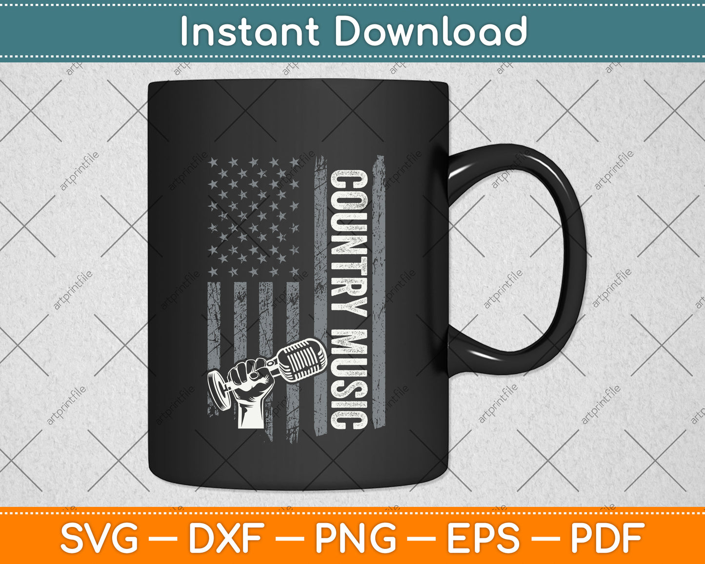 Country Music Guitar & American Flag Western Svg Png Dxf Digital Cutting File