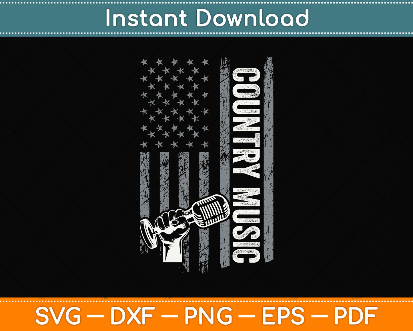 Country Music Guitar & American Flag Western Svg Png Dxf Digital Cutting File