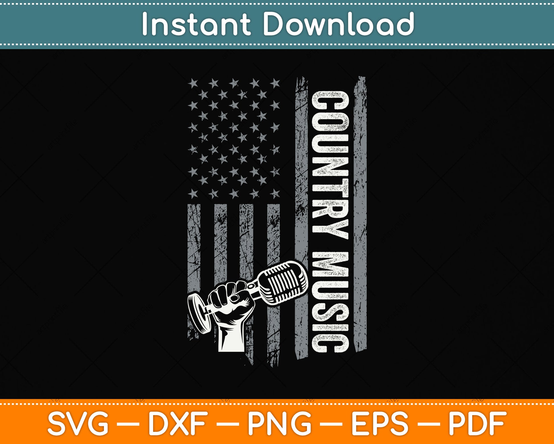 Country Music Guitar & American Flag Western Svg Png Dxf Digital Cutting File