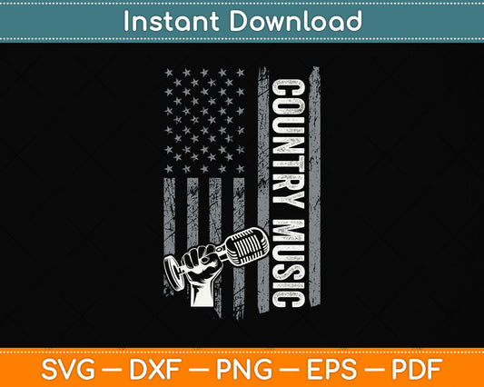 Country Music Guitar & American Flag Western Svg Png Dxf Digital Cutting File