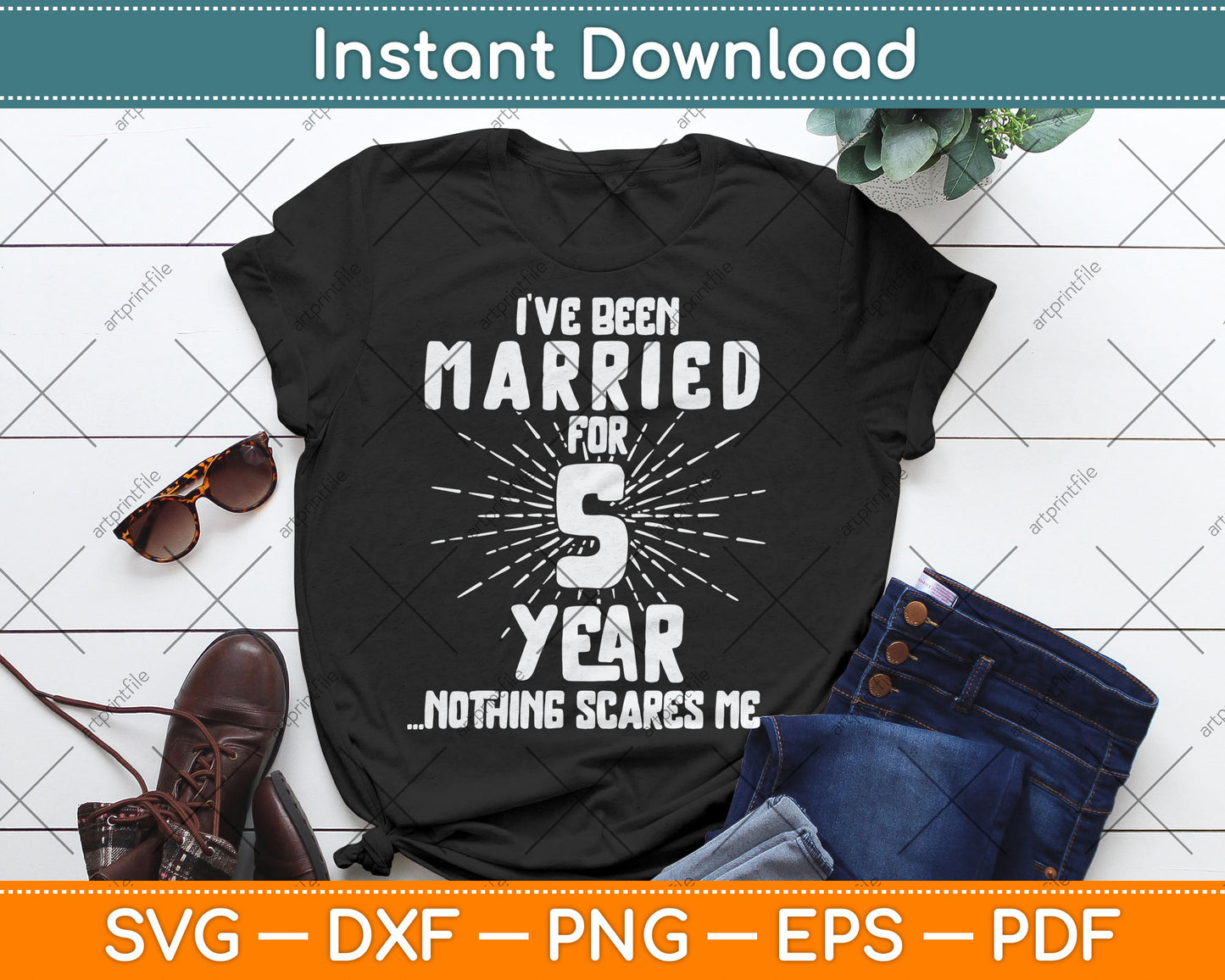 Couples Married 5 Years - Funny 5th Wedding Anniversary Svg Digital Cutting File