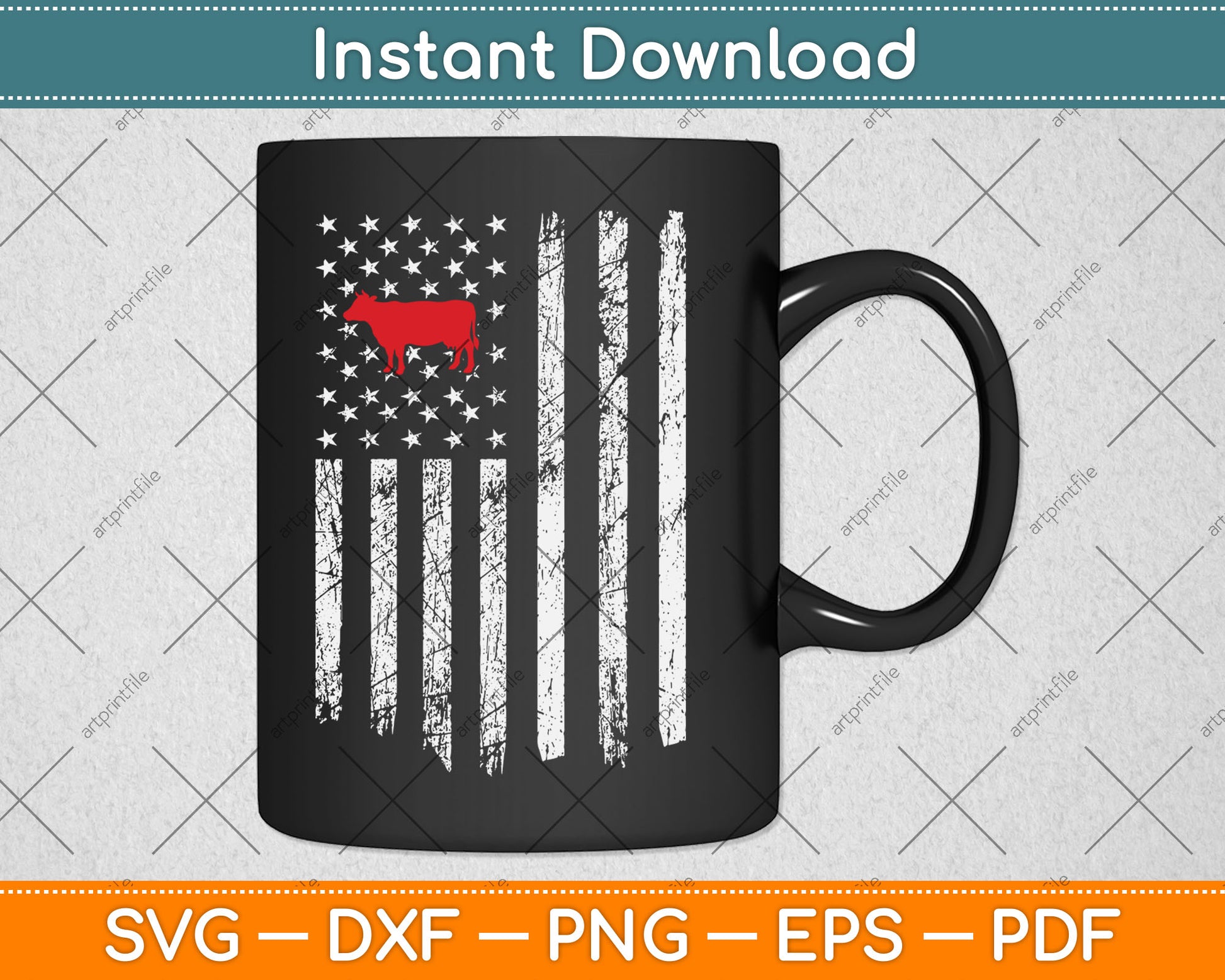 Cow American Flag Cattle Animal Lover Patriotic 4th of July Svg Digital Cutting File
