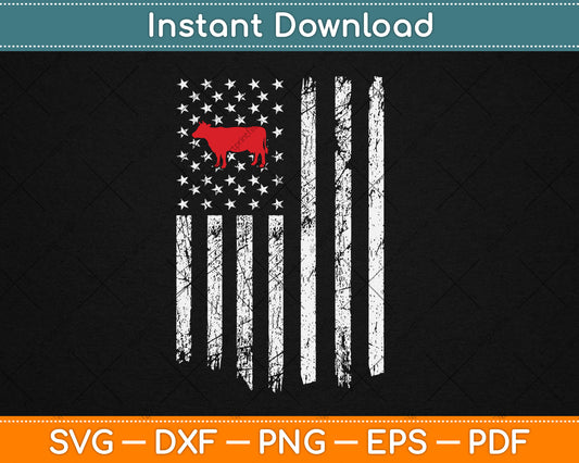 Cow American Flag Cattle Animal Lover Patriotic 4th of July Svg Digital Cutting File