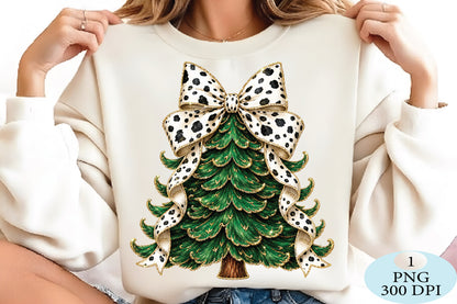 Cow Print Bow Christmas Tree PNG