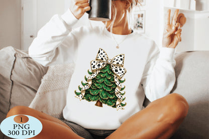 Cow Print Bow Christmas Tree PNG