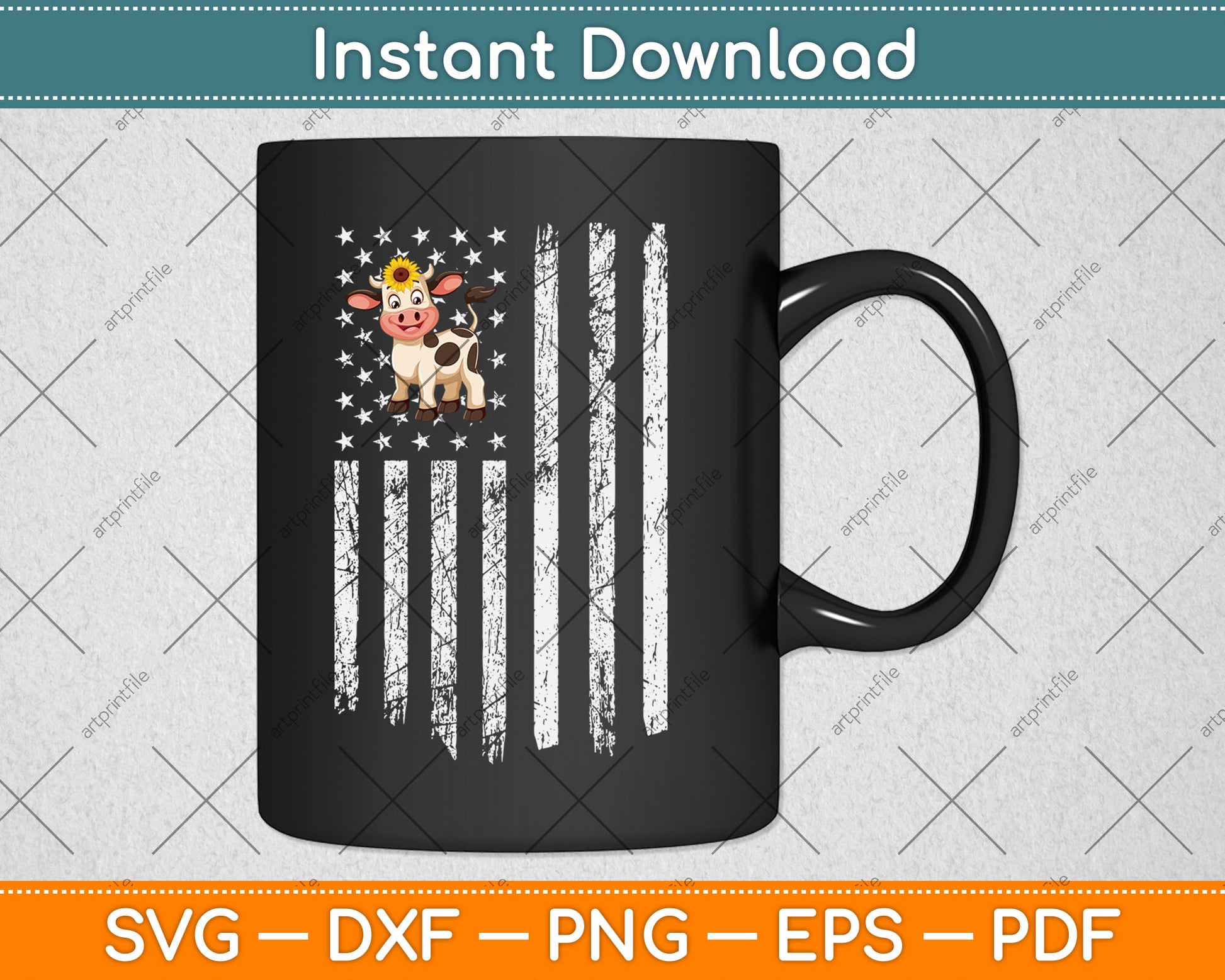 Cow USA Flag Sunflower Cow Lover Svg Digital Cutting File