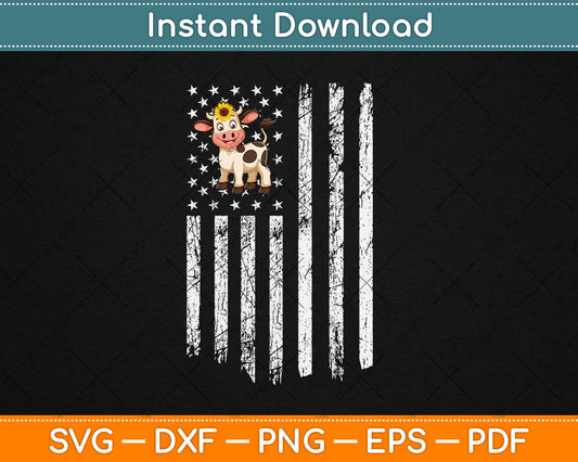 Cow USA Flag Sunflower Cow Lover Svg Digital Cutting File