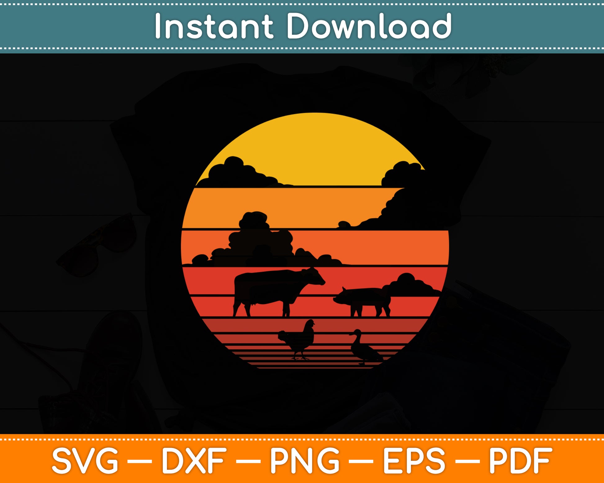 Cow Pig Chicken & Duck Vintage Retro Style Funny Svg Digital Cutting File