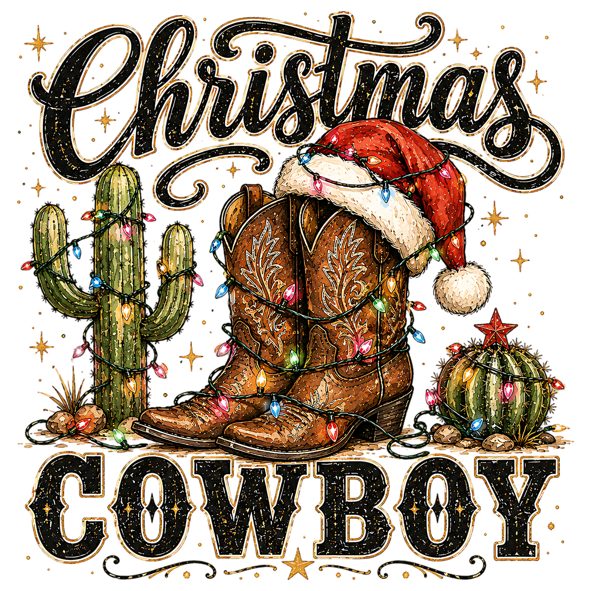 Christmas Cowboy Boots Cactus PNG