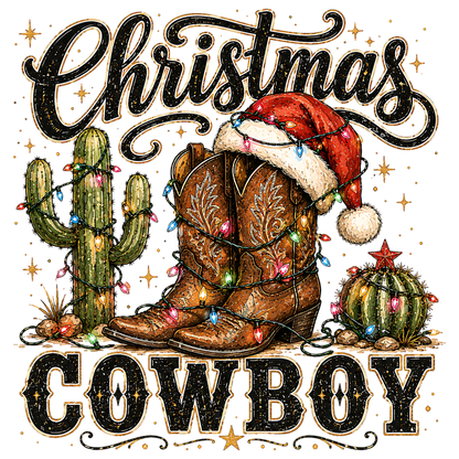 Christmas Cowboy Boots Cactus PNG