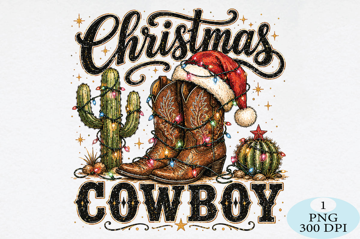 Christmas Cowboy Boots Cactus PNG