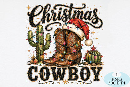 Christmas Cowboy Boots Cactus PNG